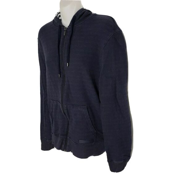 Michael Kors Womens Hoodie Size Medium Full Zip Navy Blue Cotton Pockets Ribbed - Picture 4 of 12